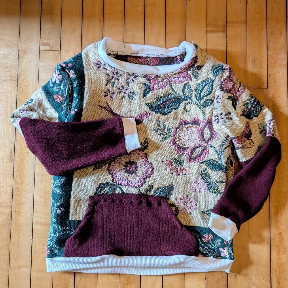 Floral Patterned Sweater with Burgundy Accents